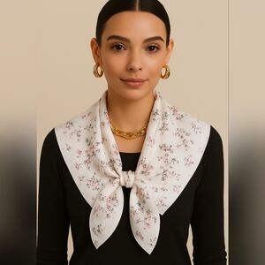 Women's Scarf Cream Red Floral Spring Scarf 27"/27" Square Polyester